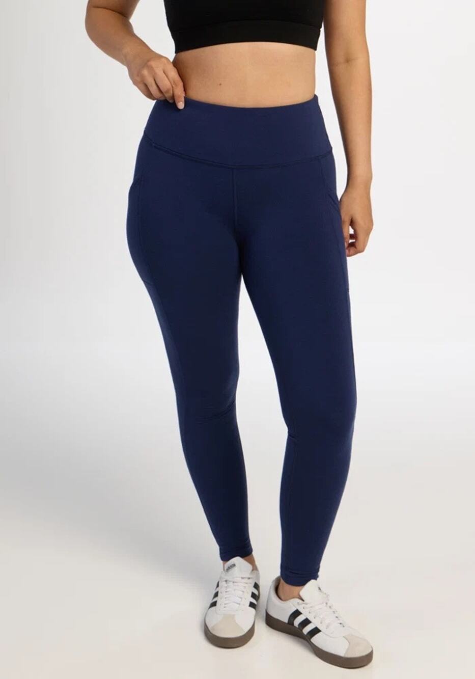 WOOLX Piper Navy Blue Wool Blend Pocket Leggings Base Layer Pants Women's Sz M
